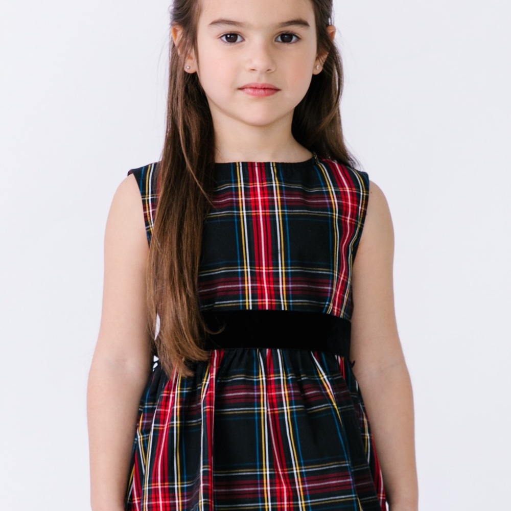 Girls Crew Cut Dress with velvet belt